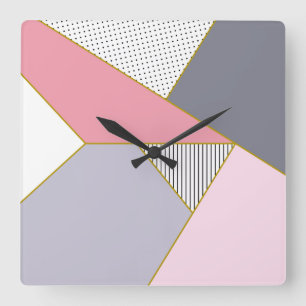 Elegant geometrisk pastellfärgad randpolka dots fyrkantig klocka