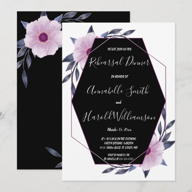 Elegant geometrisk ramlilarepetition middag inbjudningar (Fram/baksida)