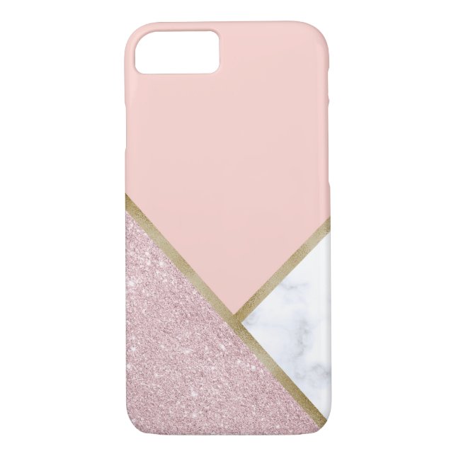 Elegant geometrisk rosa guld- glittervitmarmor Case-Mate iPhone skal (Baksida)