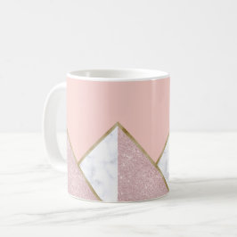 Elegant geometrisk rosa guld- glittervitmarmor kaffemugg