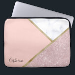 Elegant geometrisk rosa guld- glittervitmarmor laptop fodral<br><div class="desc">Den stilfulla geometriska designen som presenterar rosa guld- glitter för faux,  guld och vit marmorerar.</div>