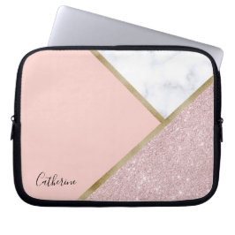 Elegant geometrisk rosa guld- glittervitmarmor laptop sleeve