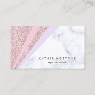 Elegant geometrisk rosa guld- glittervitmarmor visitkort