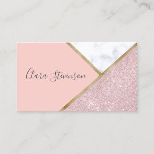 Elegant geometrisk rosa guld- glittervitmarmor visitkort