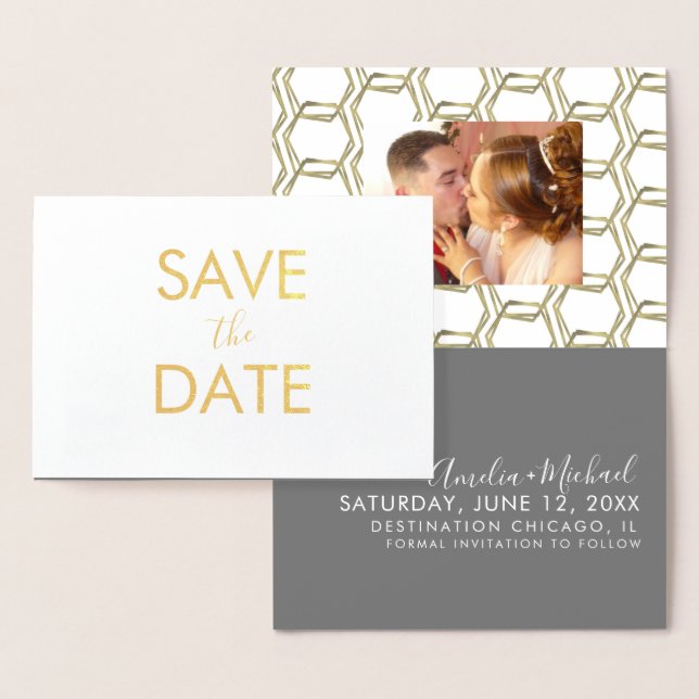 Elegant Geometrisk Save the Date Foto   Kort (Display)
