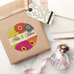 Elegant Gerber Daisy Wedding Stickers Runt Klistermärke