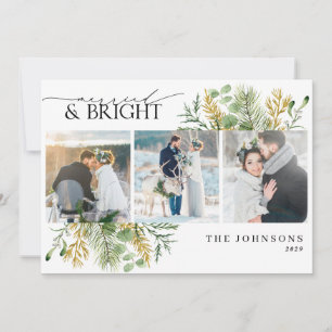 Elegant Gift med botaniskt foto i Guld och Bright Julkort
