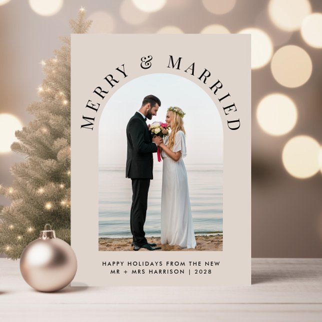 Elegant Gift med och Merry Arch-foto jul Julkort (A beautiful and unique way to announce your marriage to family and friends this holiday season)