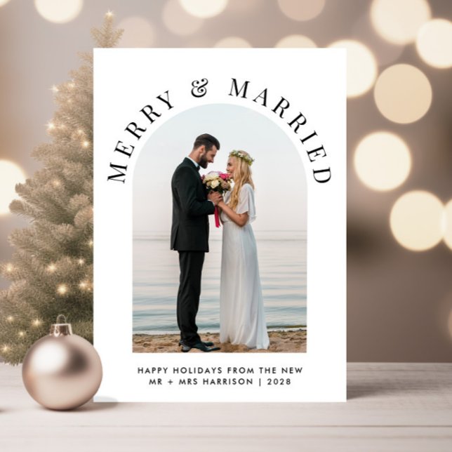 Elegant Gift med och Merry Arch-foto jul Julkort (A beautiful and unique way to announce your marriage to family and friends this holiday season)