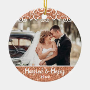 Elegant Gift & Merry 2 Photo Ro Guld First Julgransprydnad Keramik
