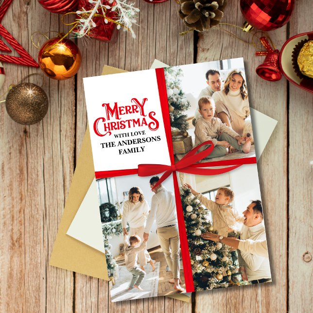 Elegant Gift Wrapped Family PhotoCollage - jul Julkort (Skapare uppladdad)