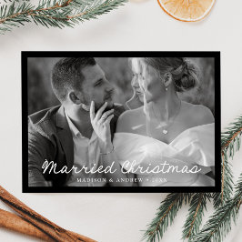 Elegant Gifta Julmanus Svart Foto Julkort