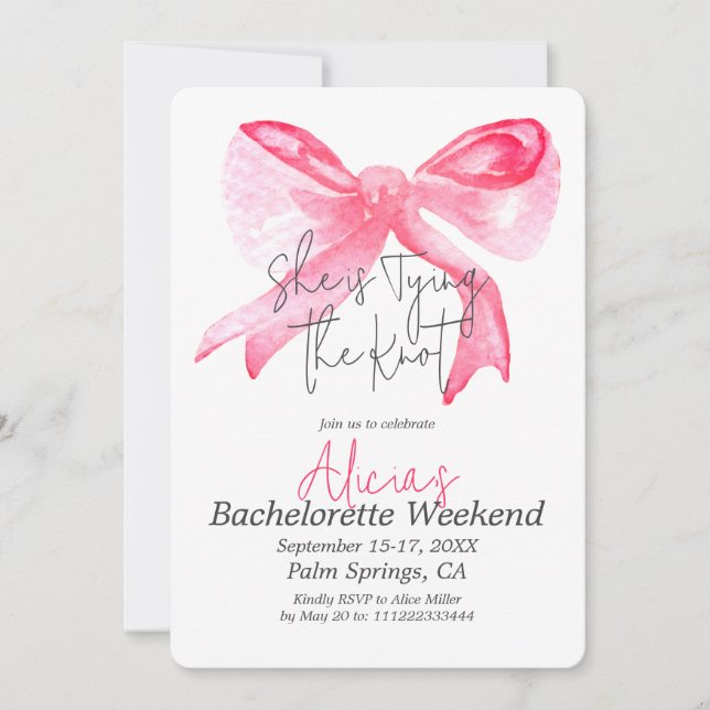 Elegant Gifter sig Rosa Bow Bachelorette Party Inbjudningar (Framsida)