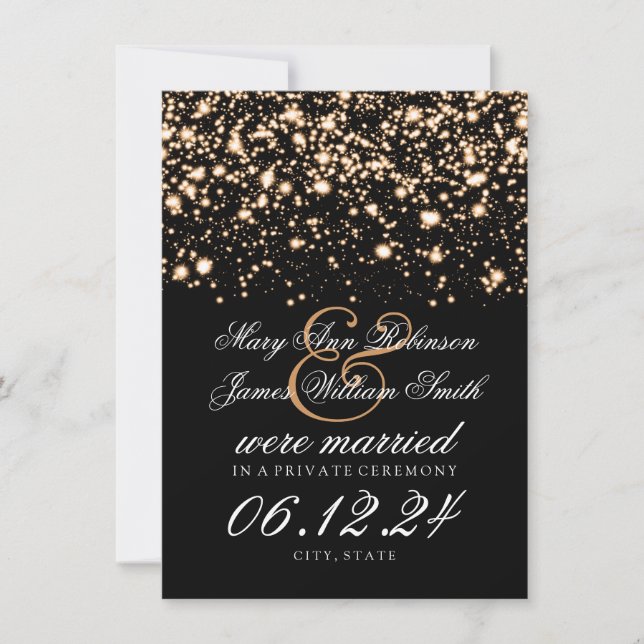 Elegant Giftermål / Elopement Guld Midnight Glam Meddelande (Framsida)