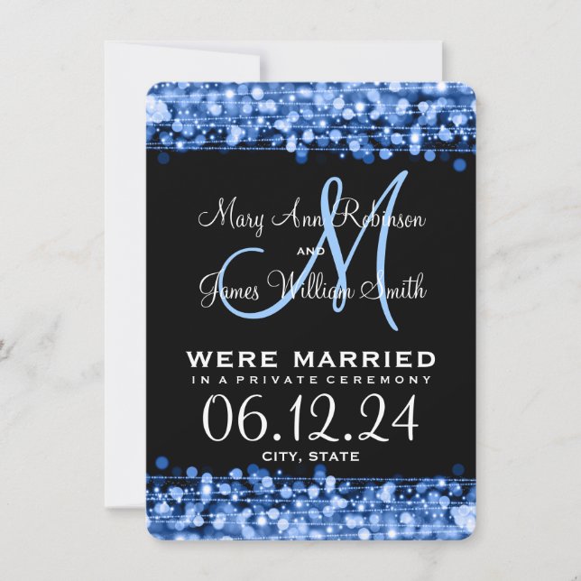 Elegant Giftermål Elopement Sparkles Blue Meddelande (Framsida)
