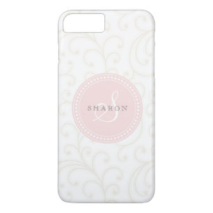 Elegant, giftigt beige vitt blommönster monogram