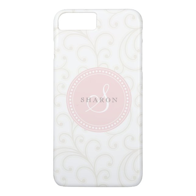 Elegant, giftigt beige vitt blommönster monogram Case-Mate iPhone skal (Baksida)