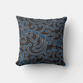 Elegant, giftigt blått blommönster, monogram kudde