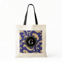 Elegant, giftigt blått blommönster, monogram