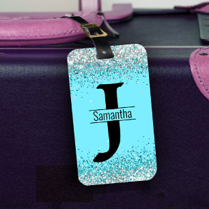 Elegant, gigantisk silver faux glitter monogram bagagebricka