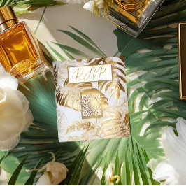 Elegant Gilded Guld Monstera Bröllop QR Code OSA Tilläggskort