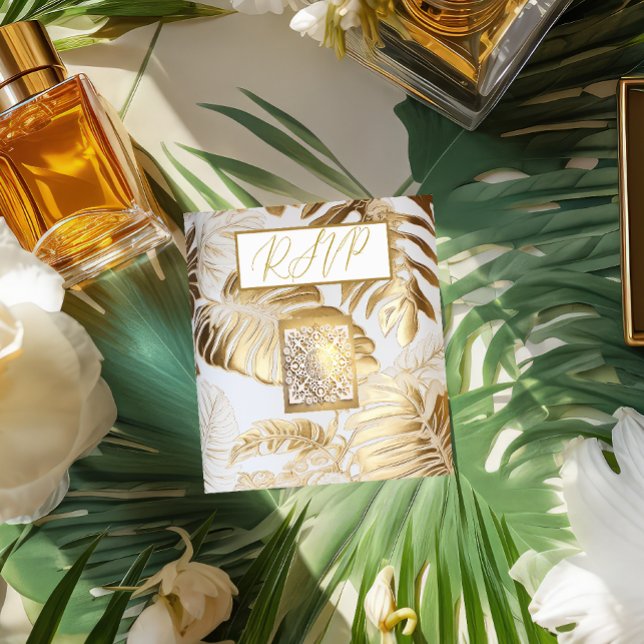 Elegant Gilded Guld Monstera Bröllop QR Code OSA Tilläggskort (Skapare uppladdad)