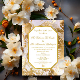 Elegant Gilded Guld Monstera Destination Wedding Inbjudningar