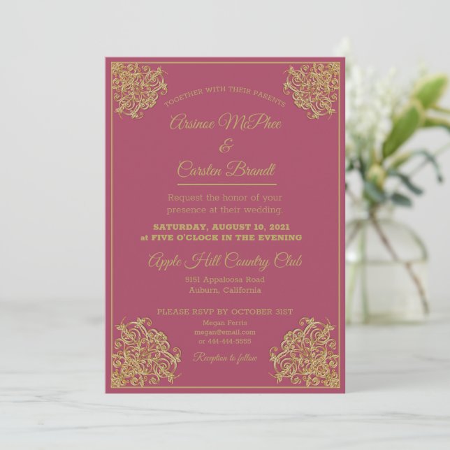 Elegant Gilded Wedding-inbjudan Inbjudningar (Stående Fram)