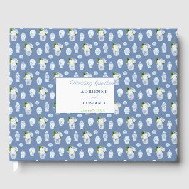 Elegant Ginger Burk Blue and White Bröllop Gästböcker