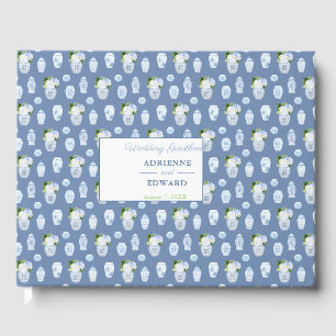 Elegant Ginger Burk Blue and White Bröllop Gästböcker