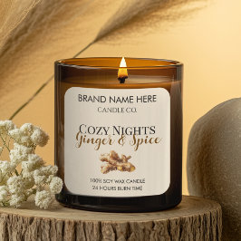 Elegant Ginger & Spice Christmas Candle Labels Fyrkantigt Klistermärke