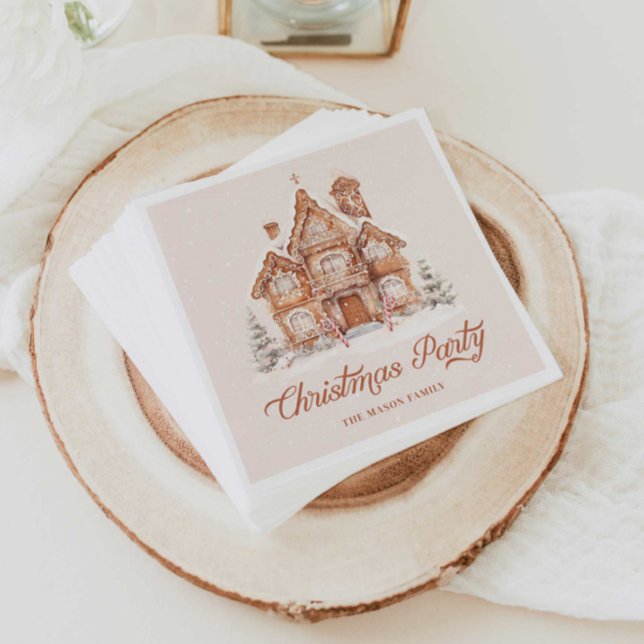 Elegant Gingerbröd House jul Party Pappersservett (Gingerbread House Christmas Party personalized paper napkins)