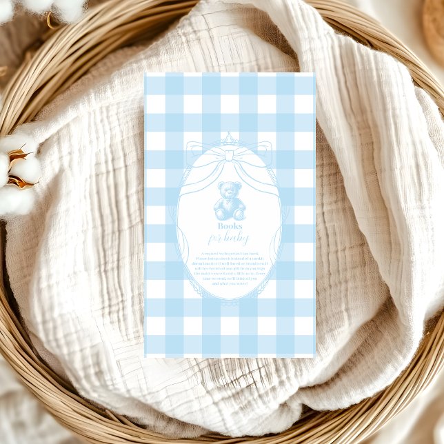 Elegant Gingham Fransk Nalle Bokar för Baby Tilläggskort (Skapare uppladdad)