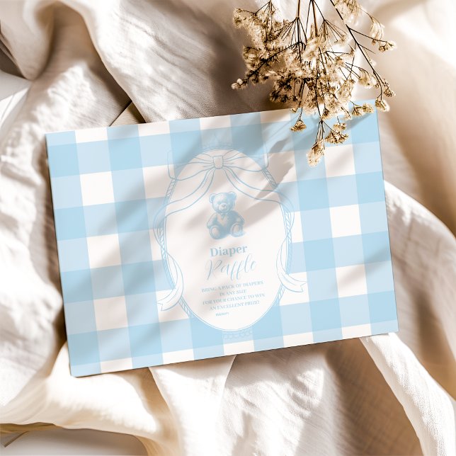 Elegant Gingham Fransk Teddybjörn Blöja Lotteri Tilläggskort (Skapare uppladdad)