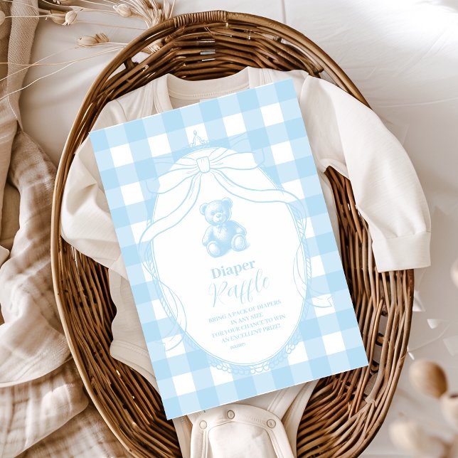 Elegant Gingham Fransk Teddybjörn  Blöjlotteri Tilläggskort (Skapare uppladdad)