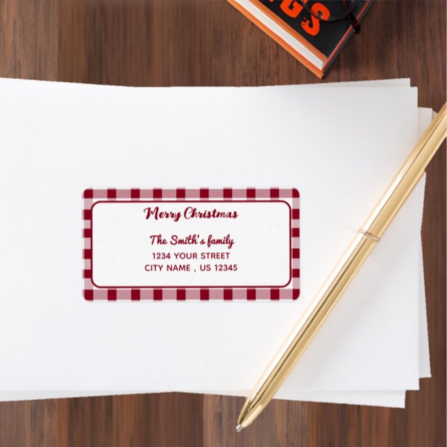 Elegant Gingham | GOD JUL RETURADRESS Adressetikett (Elegant Gingham | Merry Christmas Return Address Label)