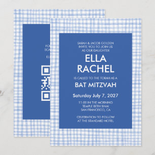 Elegant Gingham Modern Anpassad QR-KOD Bat Bar Mit Inbjudningar
