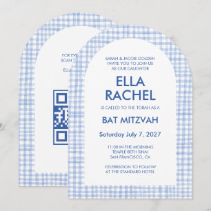 Elegant Gingham Modern Anpassningsbar QR Bar/Bat M Inbjudningar