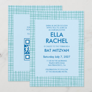 Elegant Gingham Modern Anpassningsbar QR-KOD Bat B Inbjudningar