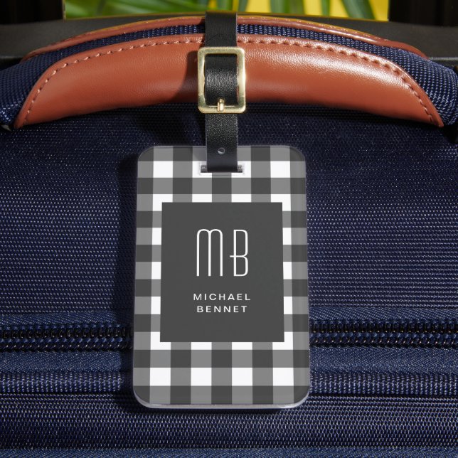Elegant Gingham Monogram Bagagebricka (Framsida Insitu 2)