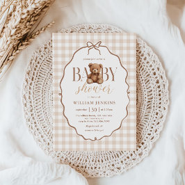 Elegant Gingham Nalle Baby Shower Inbjudningar