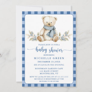 Elegant Gingham Nalle Winter Baby Shower Inbjudningar