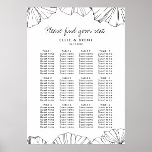 Elegant Ginkgo Biloba-sätesdiagram för bröllop Poster