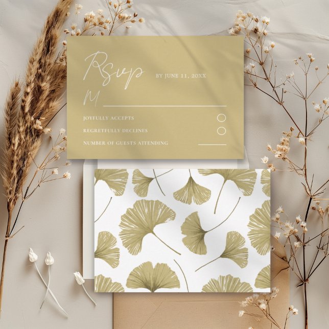 Elegant Ginkgo-blad Bröllop RSVP-kort OSA Kort (Skapare uppladdad)