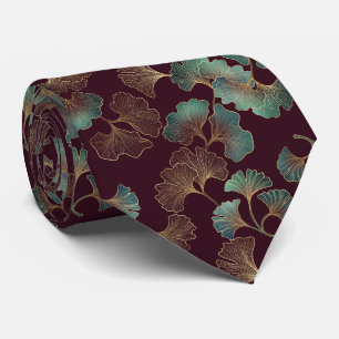 Elegant Ginkgo-blad i Burgundy och Teal (1) Slips