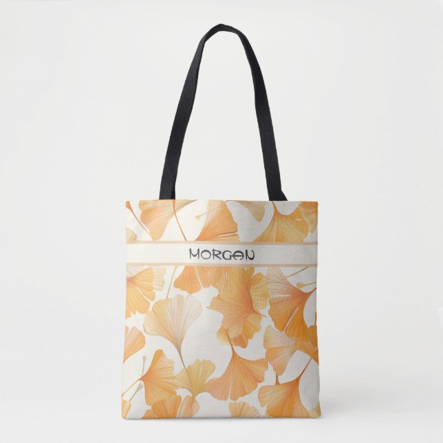 Elegant Ginkgo Löv Personlig  Tote Bag 🌿 🍂 Tygkasse (Framsida)