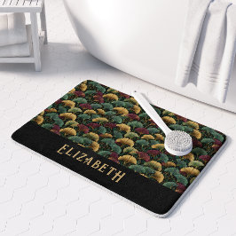 Elegant Ginkgo Pattern Monogram Name Jewel Tones Badrumsmatta