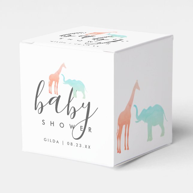 Elegant Giraff Elefant Baby Shower Presentaskar (Framsidan Sidan)