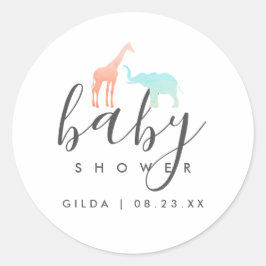 Elegant Giraff Elefant Baby Shower Runt Klistermärke