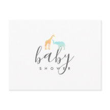 Elegant giraff och elefant baby shower inbjudan